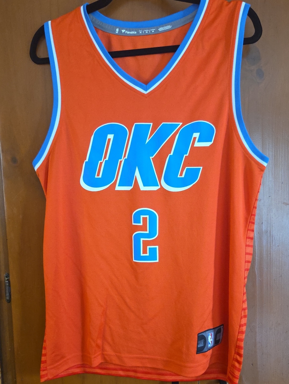 Fanatics OKC Orange Basketball Jersey with Blue and White Trim